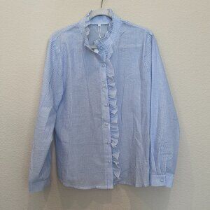 EI Town Blue and White Stripe Seersucker Blouse